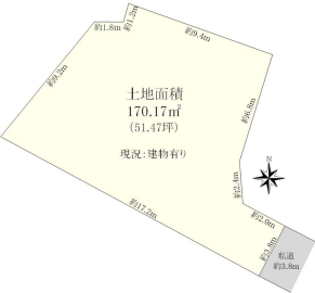 VL分类=other, confidence=0.95, search=False, size=291x270, 土地平面图，包含边界尺寸和方位标识，属于地图类