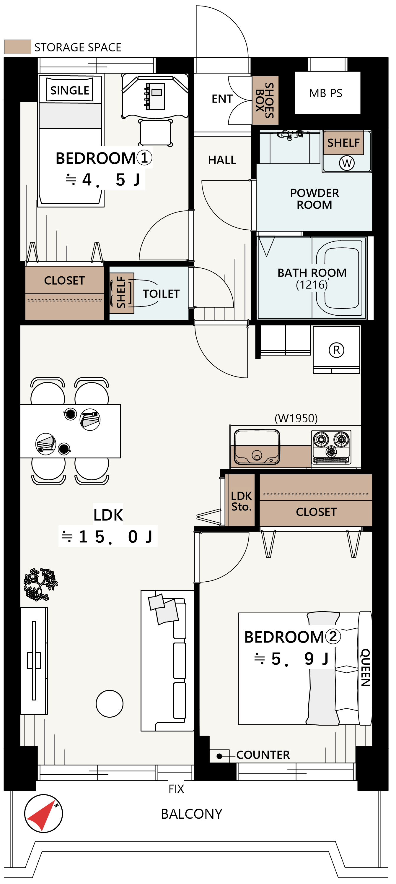 間取り図:2LDK の平面図