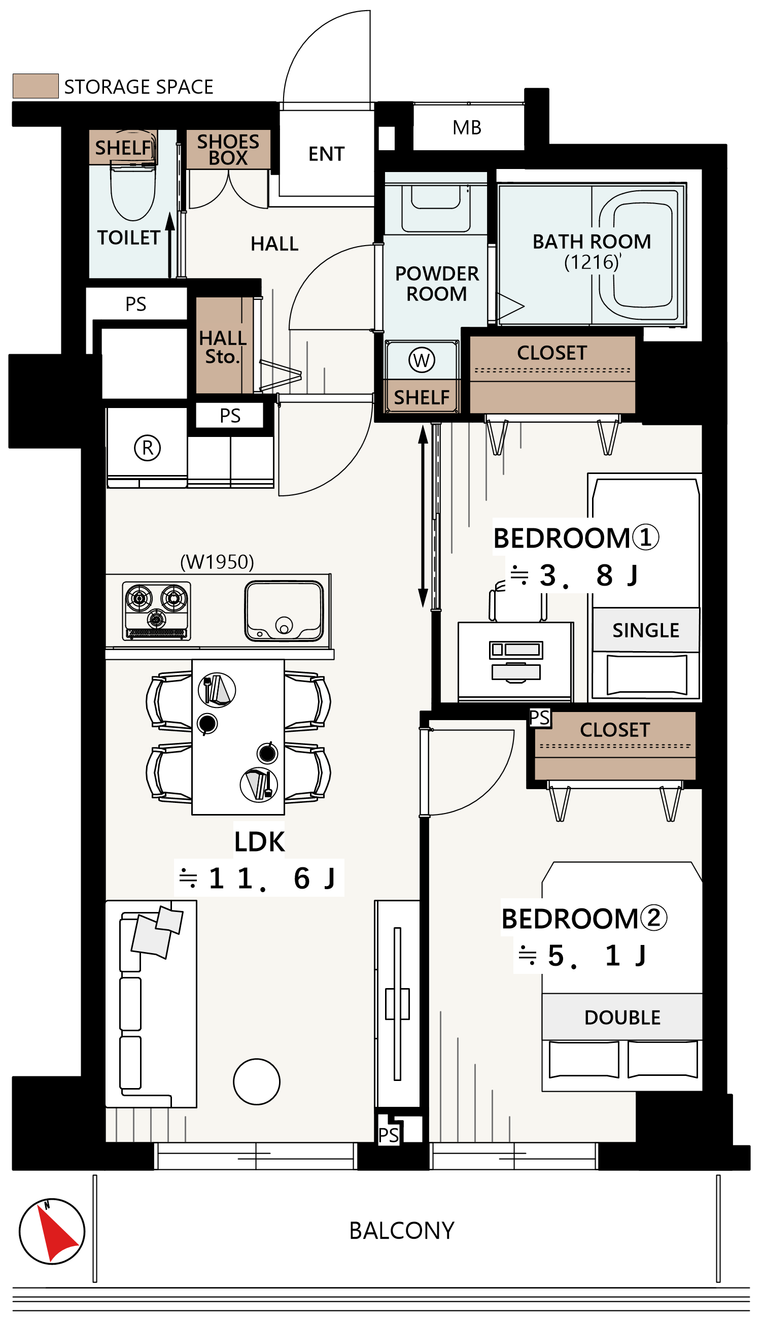 アパートの部屋配置を示す間取り図全体が表示された画像