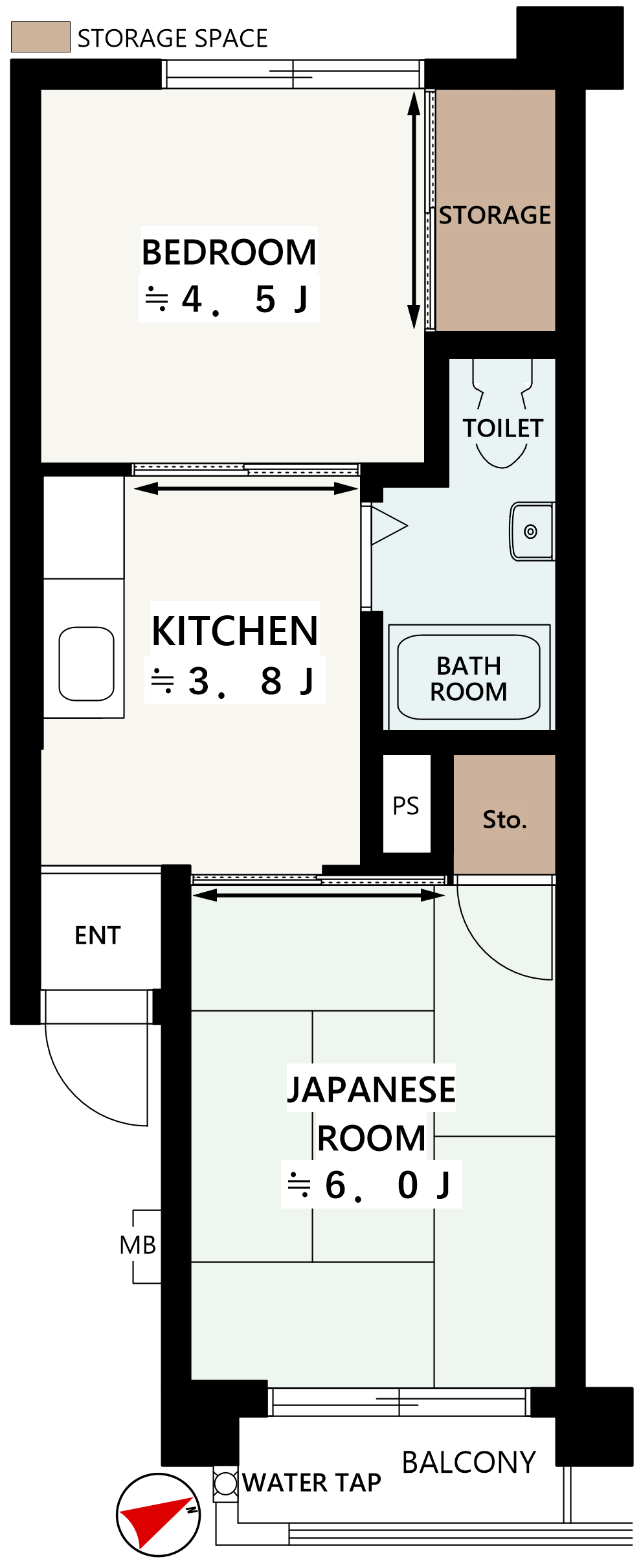 アパートの部屋配置を示す間取り図