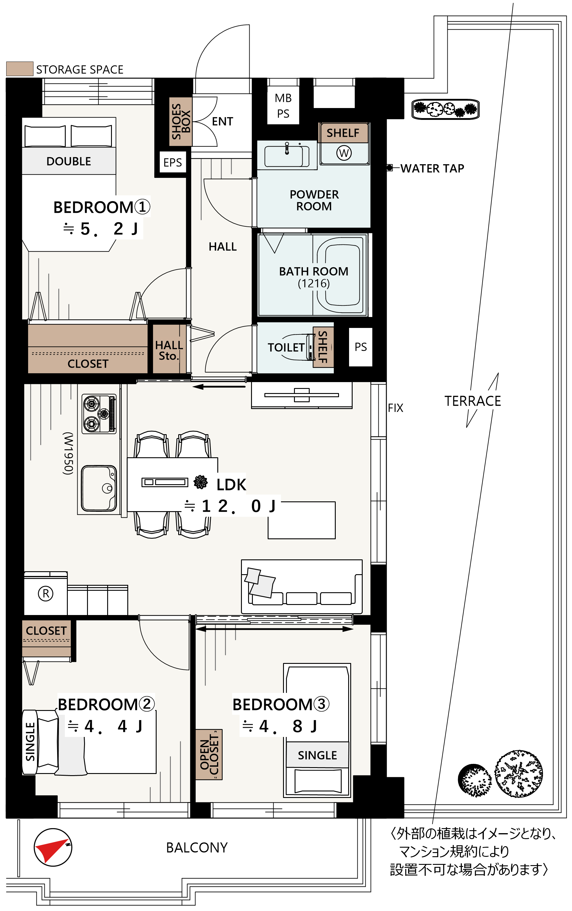 部屋の配置やサイズが示された間取り図